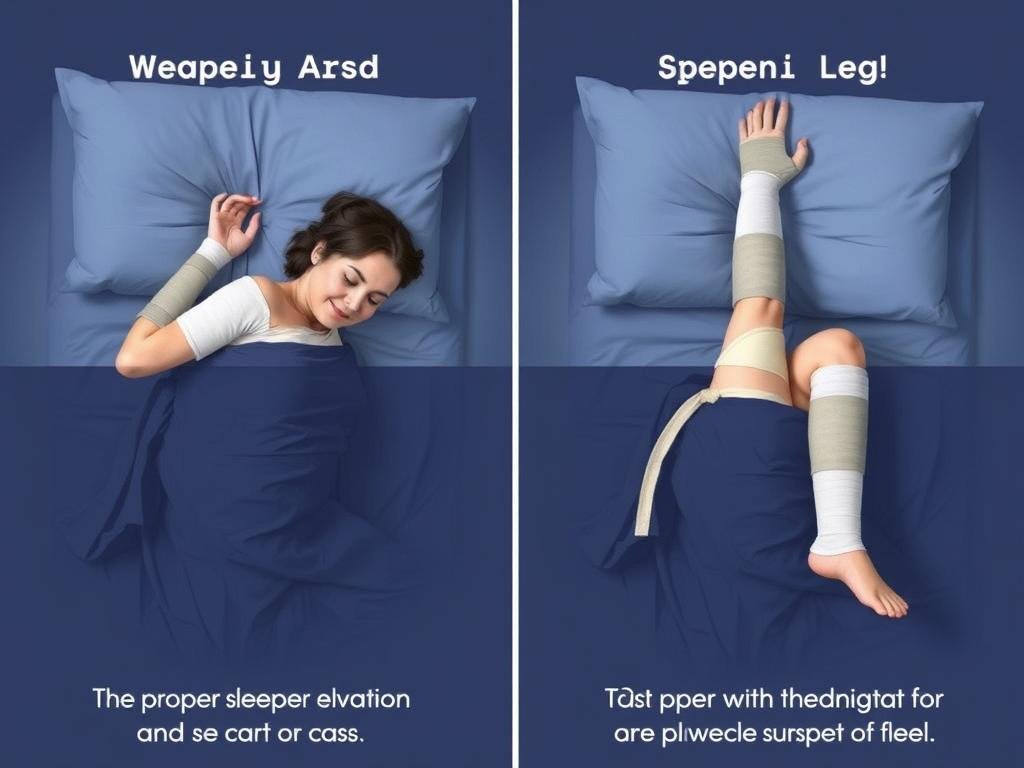 Porównanie pozycji do spania ze złamaną ręką i nogą w gipsie