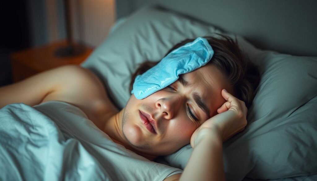 Chłodny kompres na czole osoby z gorączką