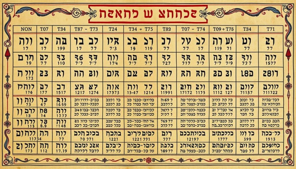 Hebrajskie litery i ich liczbowe odpowiedniki w gematrii