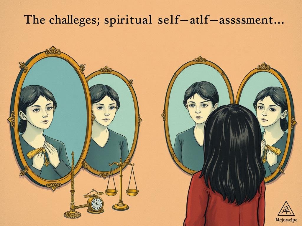 Ilustracja przedstawiająca wyzwania w ocenie poziomu duchowego, ważny aspekt jak sprawdzić swój poziom duchowy