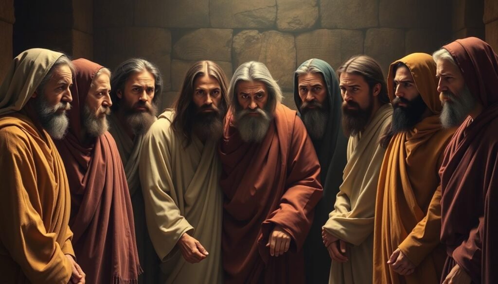 Jedenastu apostołów po zdradzie Judasza symbolizujących przejściowy stan