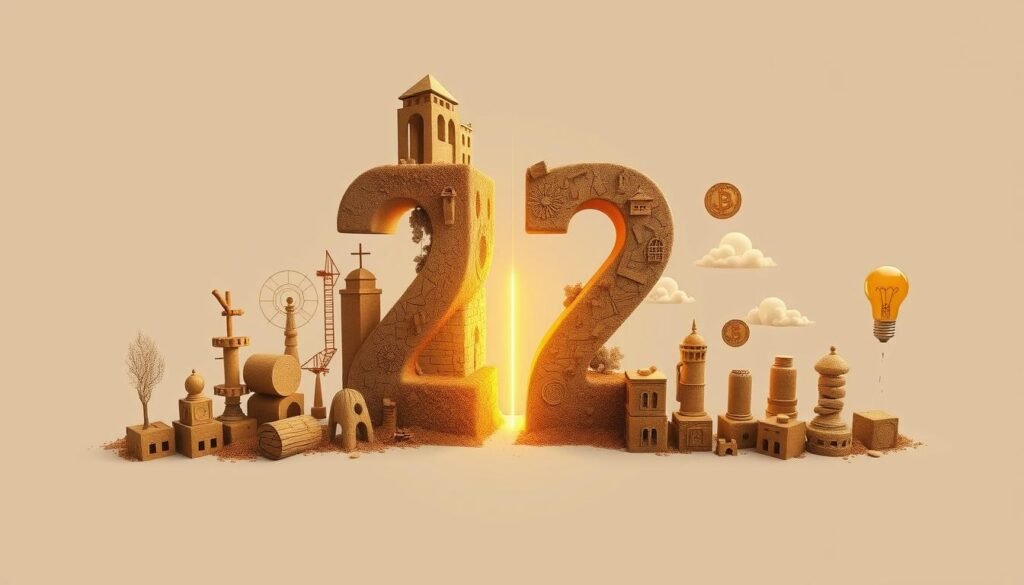 Liczba 22 z symbolami budowania i manifestacji