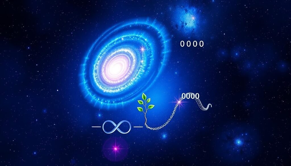 Liczba anielska 0000 z symbolami nieskończonego potencjału i nowego cyklu