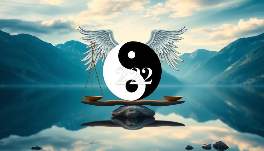 Liczba anielska 222 z symbolami równowagi i harmonii