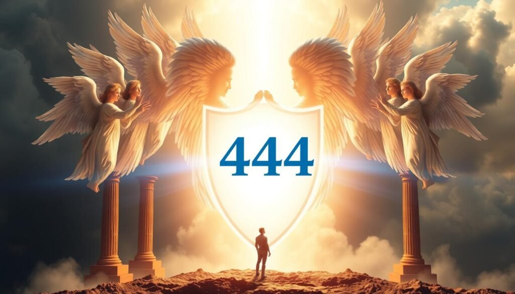 Liczba anielska 444 z symbolami stabilności i ochrony anielskiej
