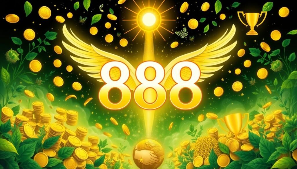 Liczba anielska 888 z symbolami obfitości i sukcesu materialnego