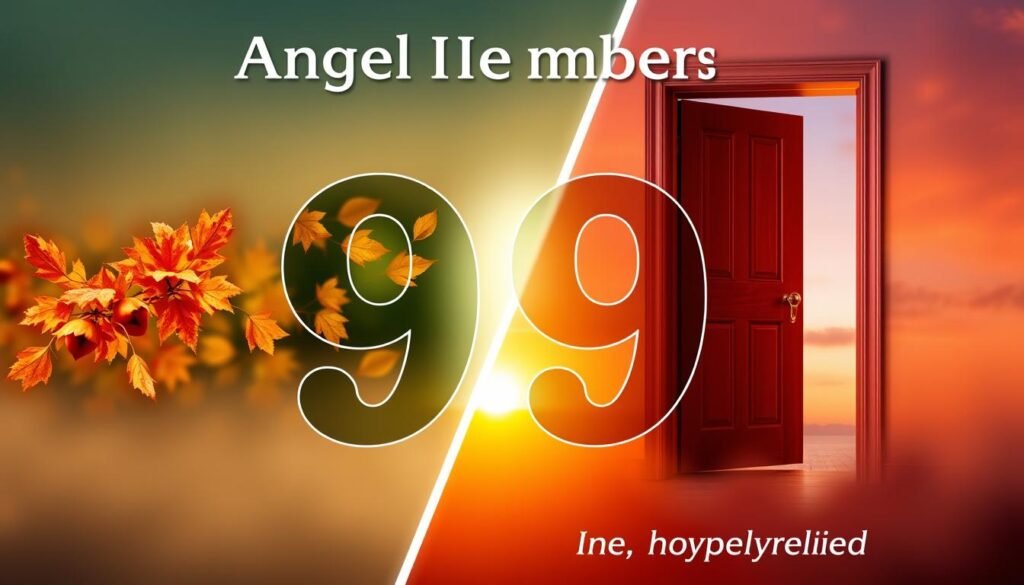 Liczba anielska 999 z symbolami zakończenia cyklu i nowych początków