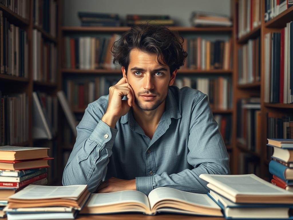 Numerologia znaczenie liczb - osoba z liczbą 7 pogrążona w analizie i refleksji