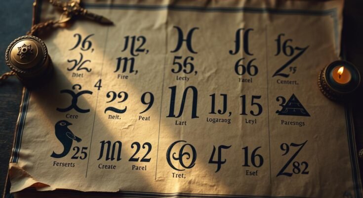 Numerologia znaczenie liczb - starożytne symbole numerologiczne na pergaminie