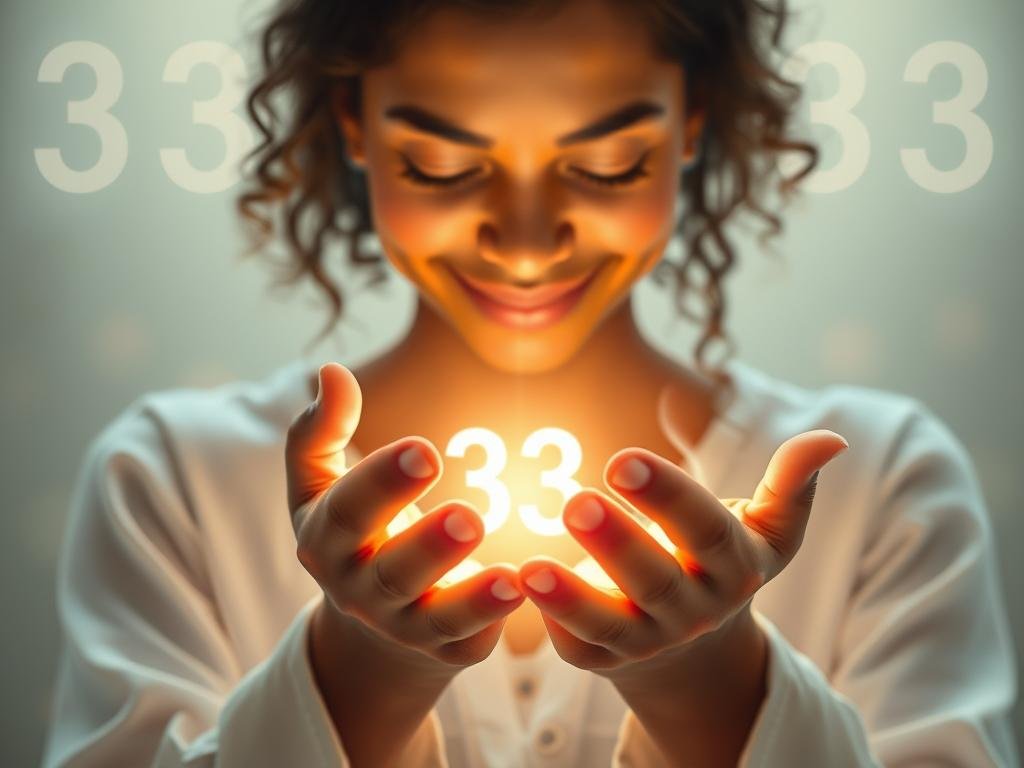 Osoba z liczbą 33 pomagająca innym, symbolizująca bezwarunkową miłość