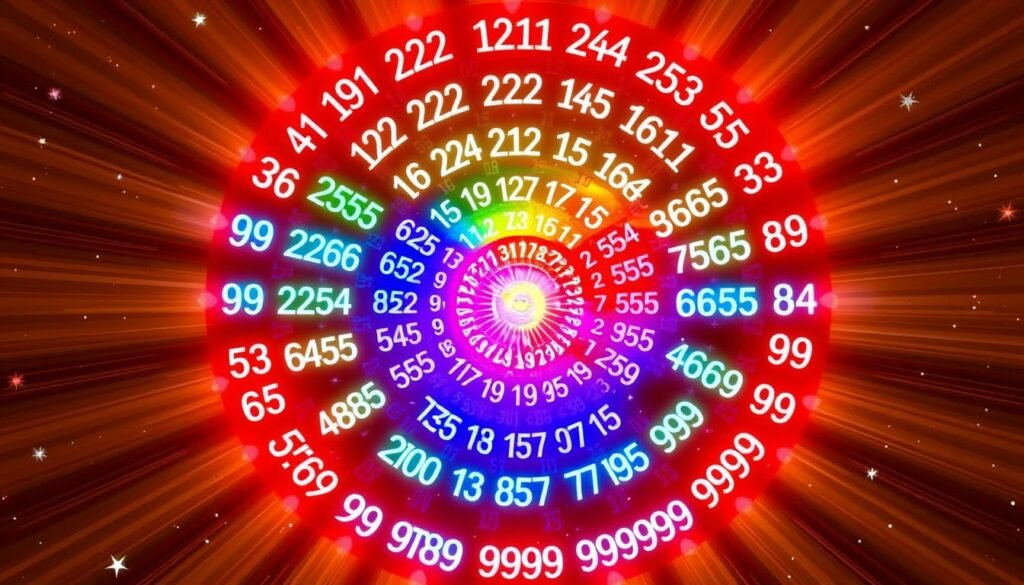 Powtarzające się sekwencje liczb anielskich z symbolicznym przedstawieniem ich intensywnej energii