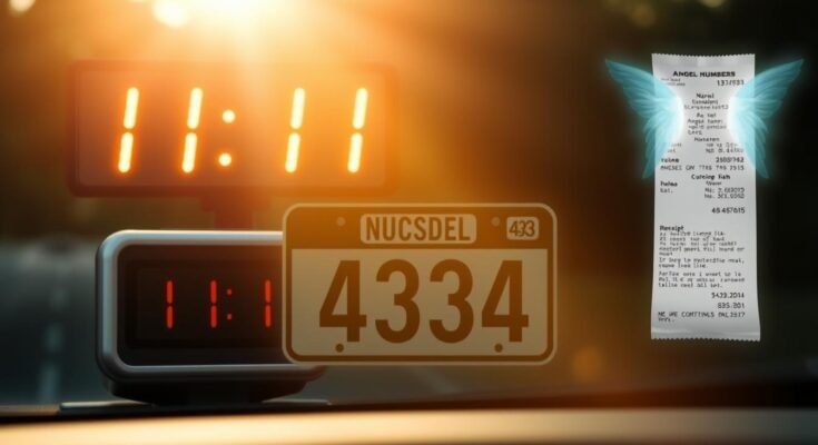 Różne liczby anielskie pojawiające się w codziennym życiu - na zegarze, tablicy rejestracyjnej i paragonie