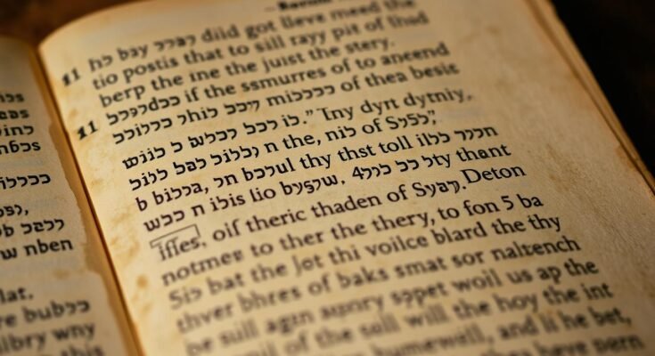 Starożytny manuskrypt biblijny z widocznymi liczbami zapisanymi w języku hebrajskim