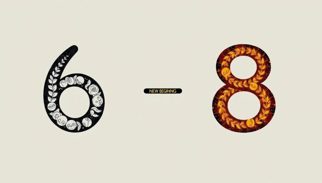 Symboliczne przedstawienie liczby 68 jako połączenia liczb 6 i 8