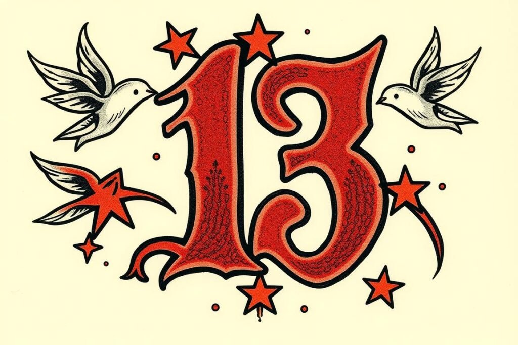 Tradycyjny tatuaż z liczbą 13 w stylu old school