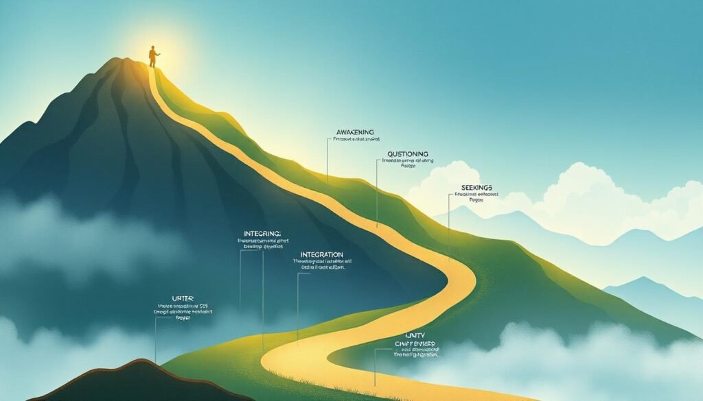 Wizualizacja etapów rozwoju duchowego, pomocna w zrozumieniu jak sprawdzić swój poziom duchowy