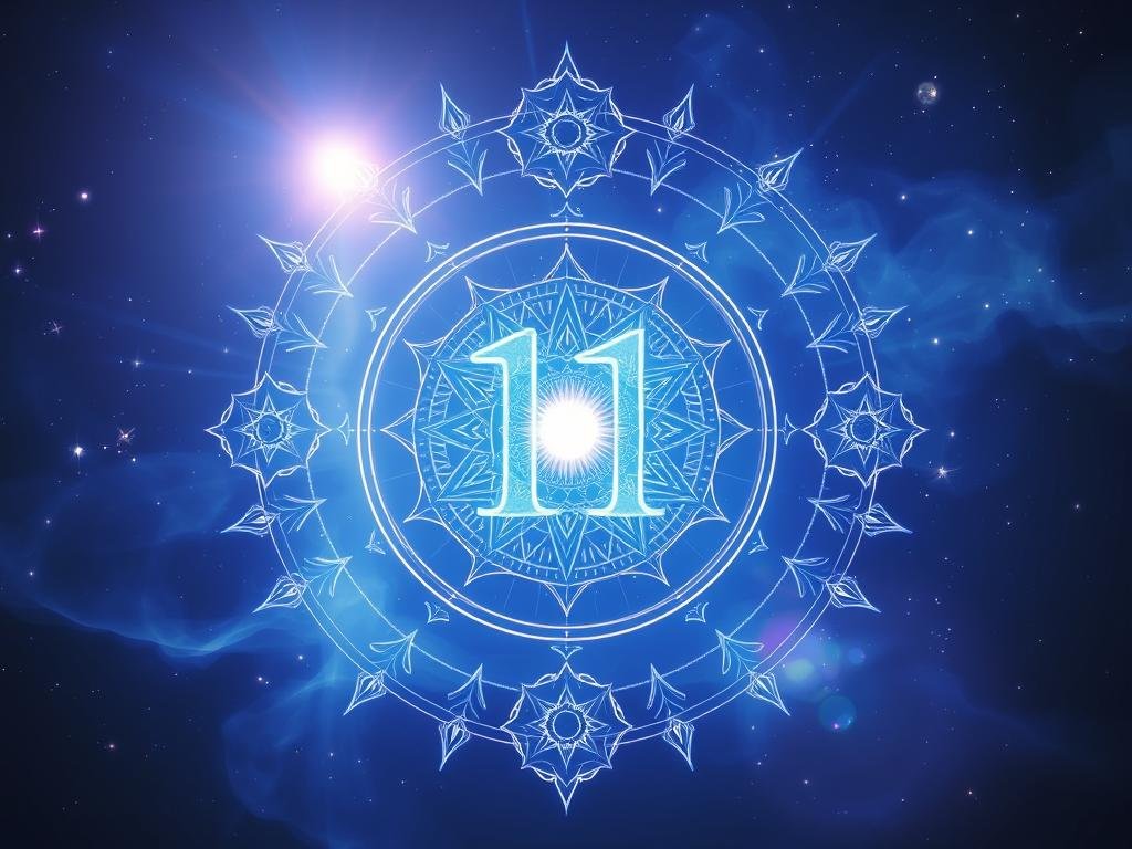 Wizualizacja liczby 11 z symbolami intuicji i duchowego oświecenia