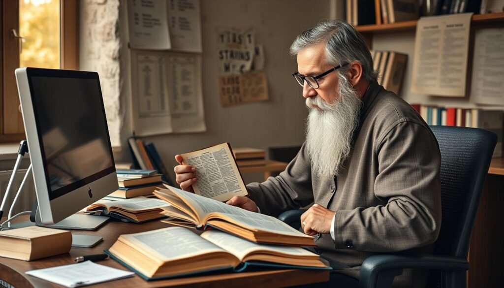 Współczesny badacz studiujący symbolikę liczb w Biblii