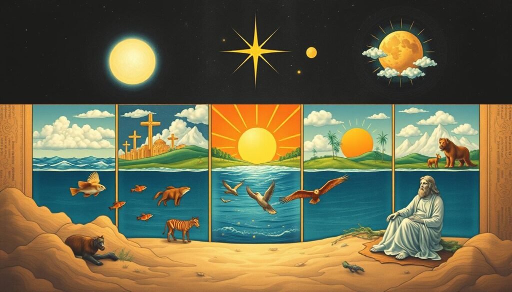 Znaczenie liczby 7 w Biblii - ilustracja przedstawiająca siedem dni stworzenia świata