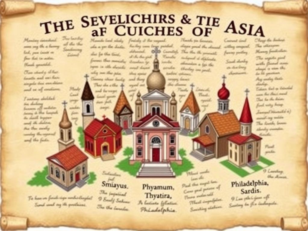 Znaczenie liczby 7 w Biblii - ilustracja przedstawiająca siedem kościołów z Apokalipsy św. Jana