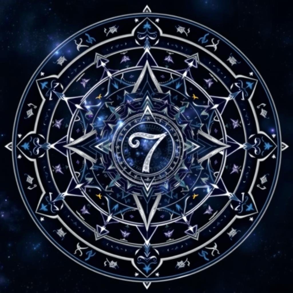 Znaczenie liczby 7 w astrologii - mandala z symbolem Saturna i liczbą 7