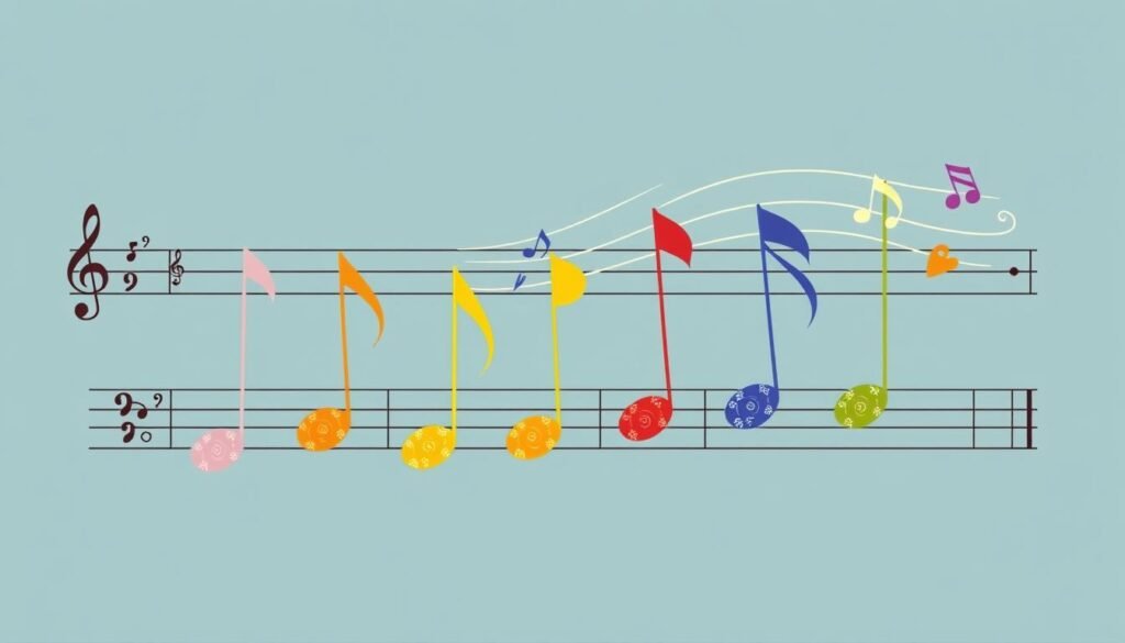 Znaczenie liczby 7 w muzyce - ilustracja przedstawiająca siedem nut w skali muzycznej