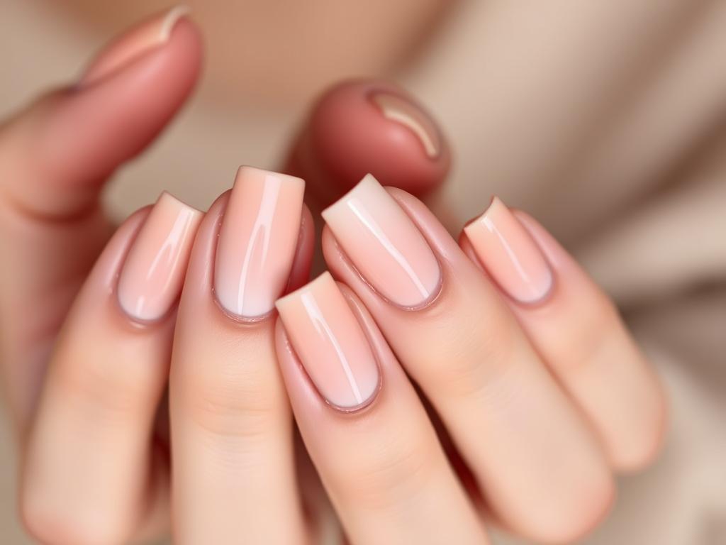 Brzoskwiniowe paznokcie ombre przechodzące w odcień nude
