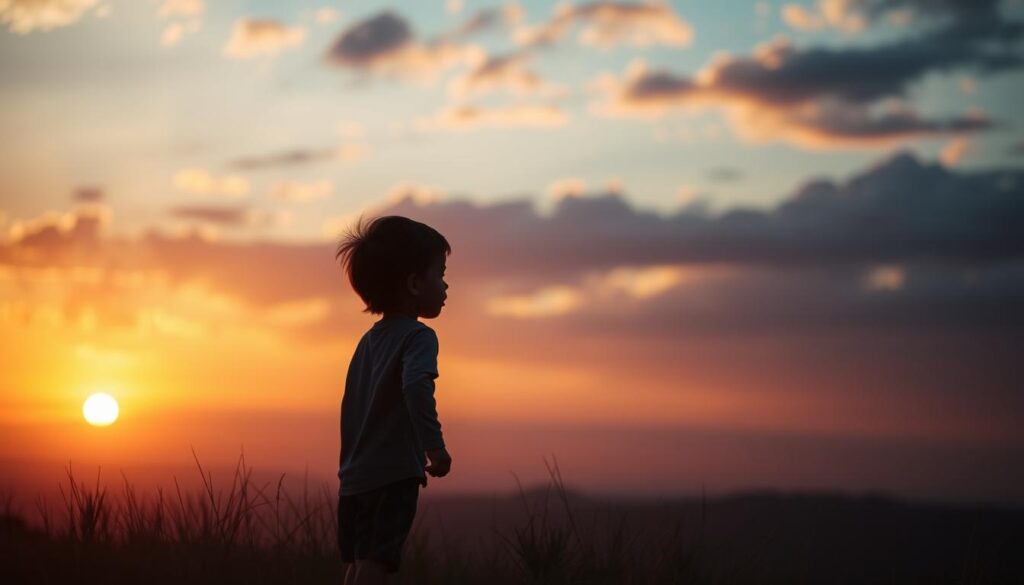 Dziecko patrzące z determinacją w dal, symbolizujące marzenia i aspiracje młodego pokolenia