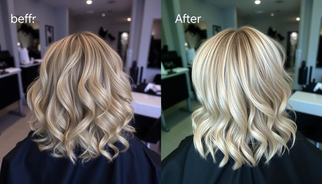 Efekt przed i po trwałej podnoszącej włosy u nasady