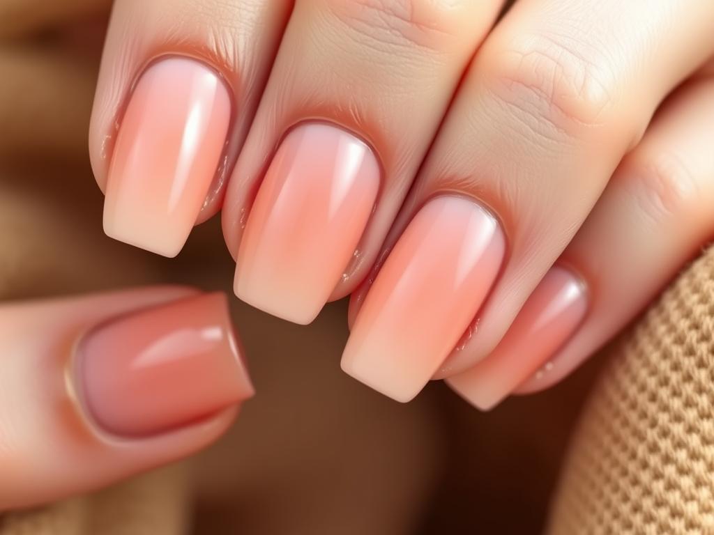 Eleganckie brzoskwiniowe paznokcie z delikatnym połyskiem