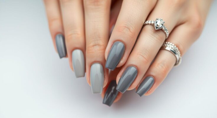 Eleganckie szare paznokcie w różnych odcieniach od jasnego po grafitowy