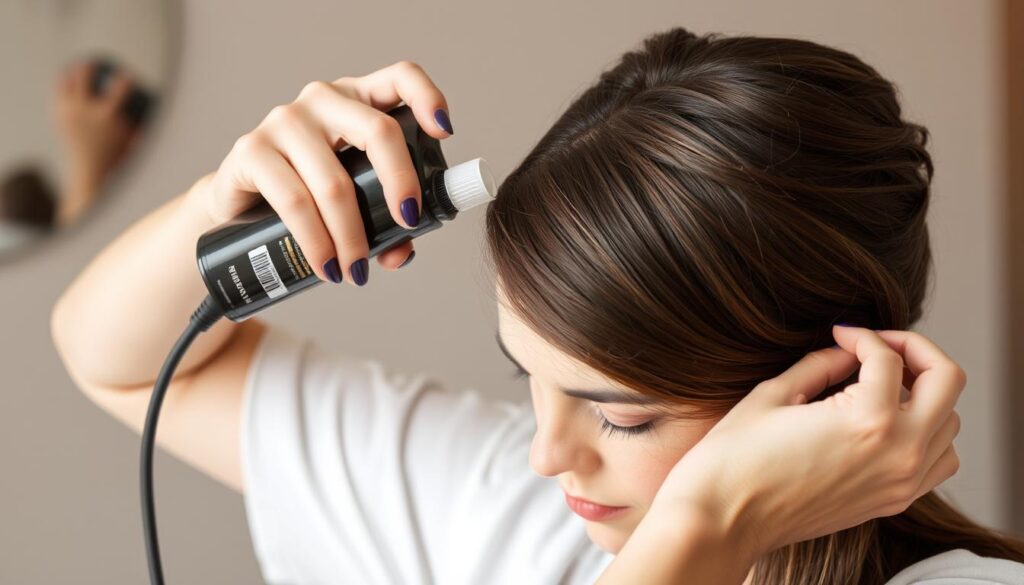 Kobieta aplikująca produkt usztywniający na włosy