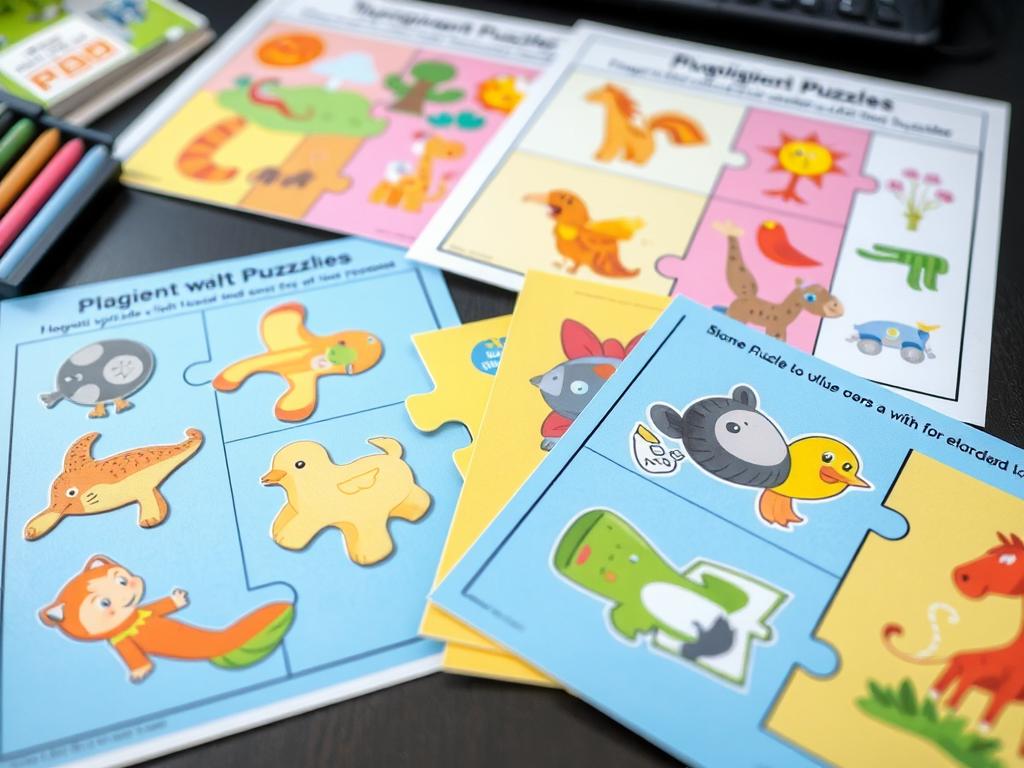 Kolorowe zagadki logiczne dla dzieci z ilustracjami zwierząt i przedmiotów