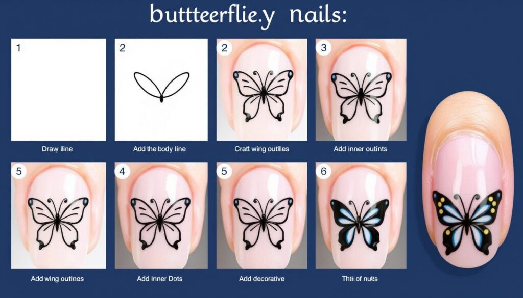 Krok po kroku tworzenie wzorku motyla na paznokciach przy użyciu pędzelka