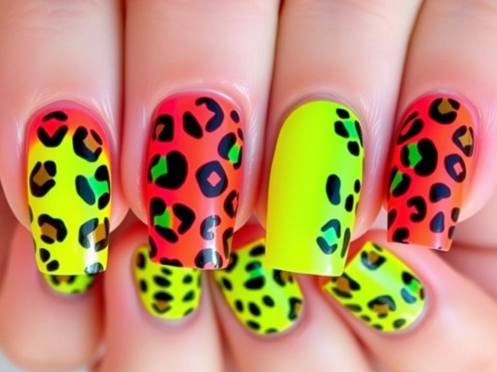 Neonowa panterka na paznokciach w intensywnych kolorach