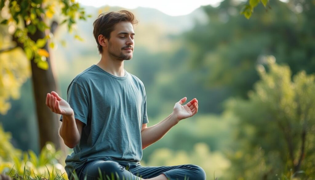 Osoba medytująca, pracująca nad równowagą psychiczną i rozwojem cech charakteru