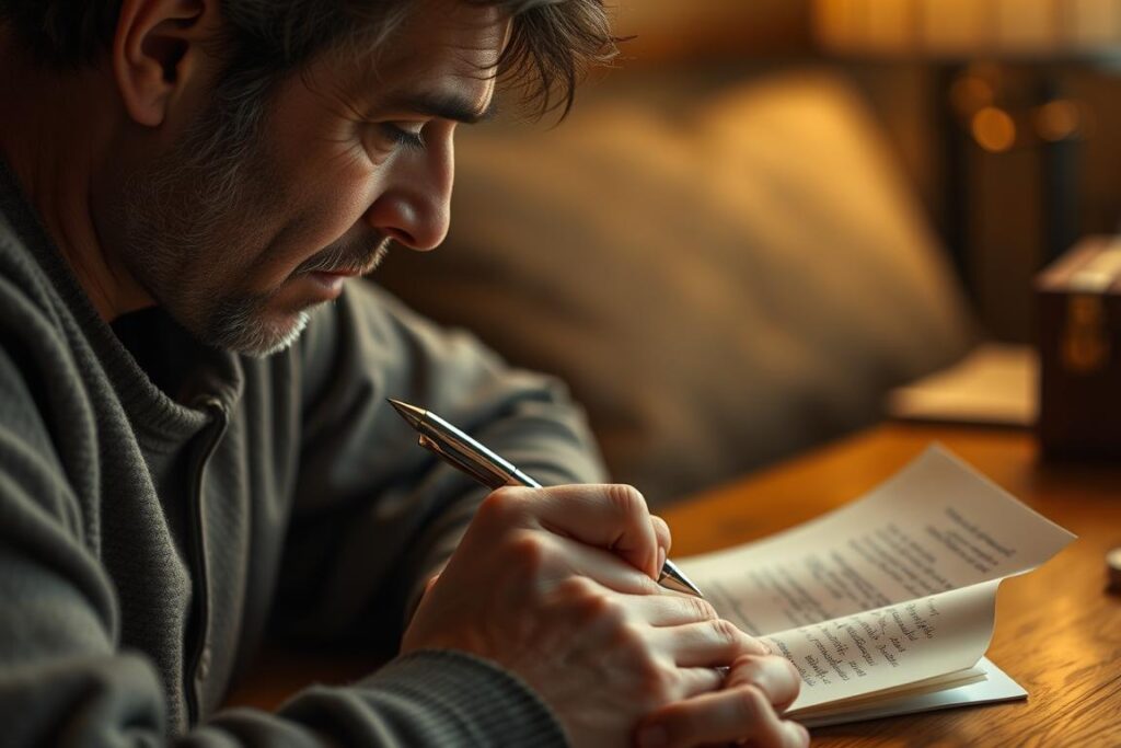 Osoba pisząca osobisty list pożegnalny dla przyjaciela