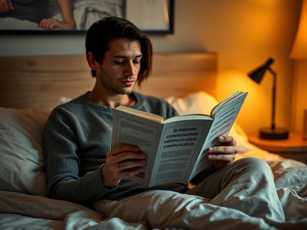 Osoba przeglądająca książkę o komunikacji intymnej, przygotowująca się do dirty talk
