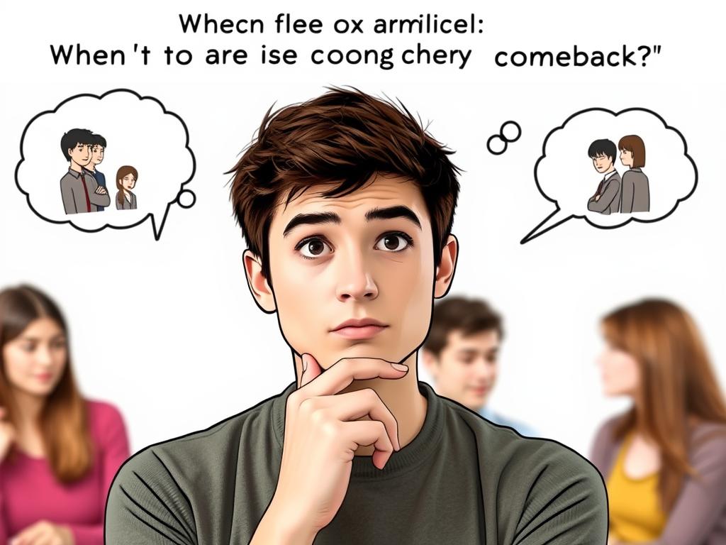 Osoba rozważająca, kiedy użyć tekstów na zgaszenie w różnych sytuacjach społecznych