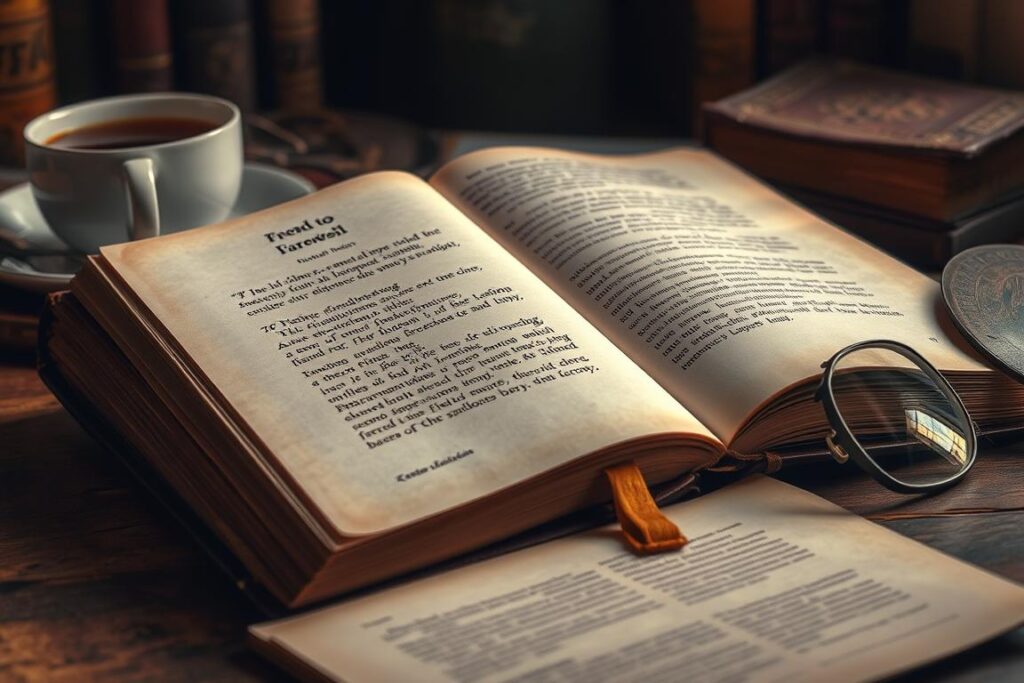 Otwarta książka z zakładką, symbolizująca literackie cytaty na pożegnanie przyjaciela