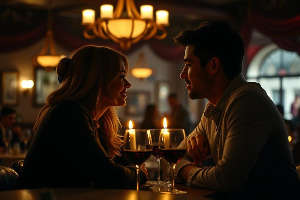 Para rozmawiająca przy świecach, romantyczna atmosfera