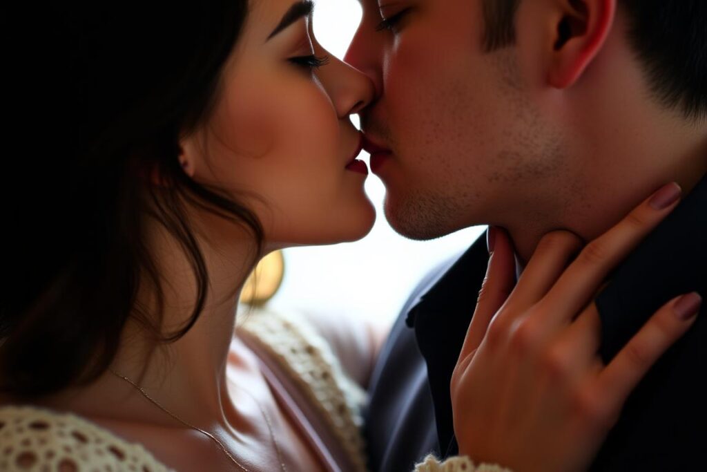 Para szeptająca sobie do ucha podczas gry wstępnej, przykład dirty talk przed seksem