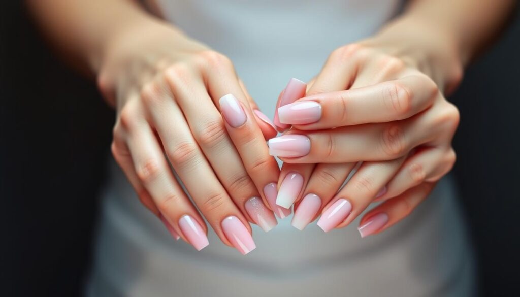 Paznokcie z efektem ombre od pudrowego różu do bieli