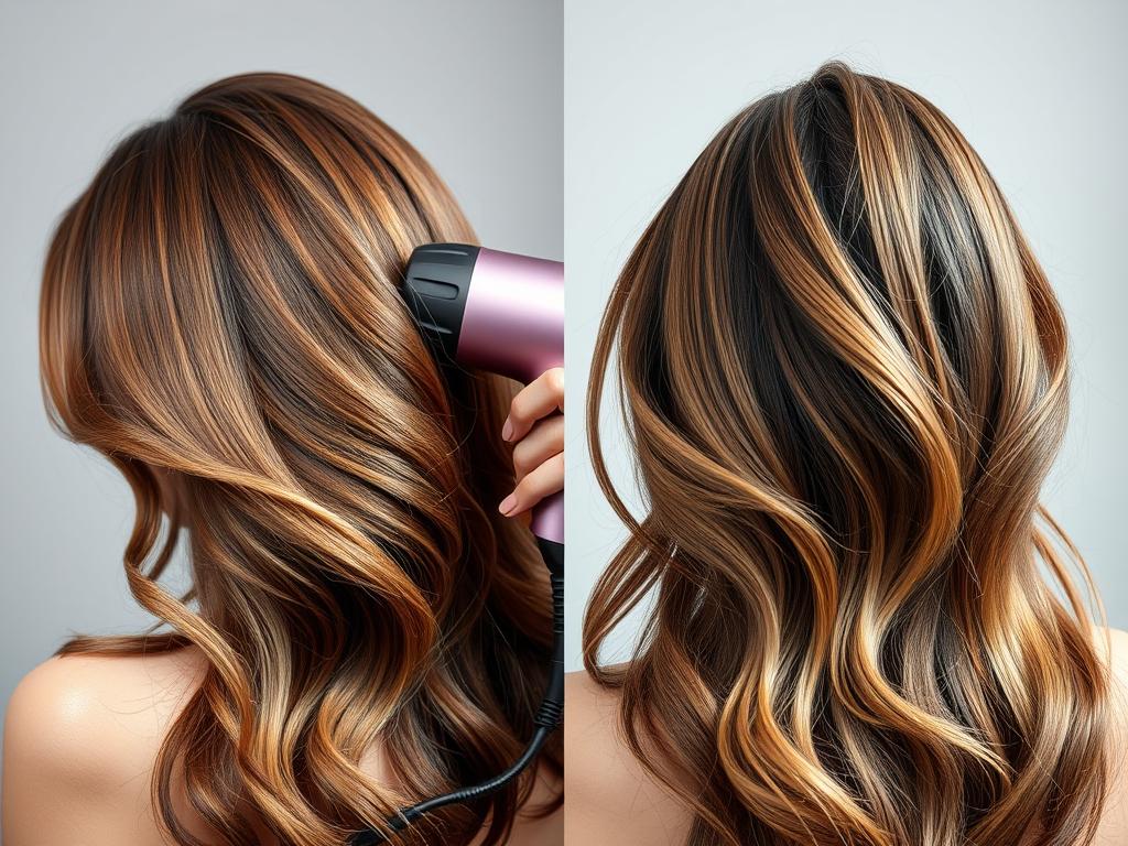 Porównanie włosów suszonych suszarką i naturalnie