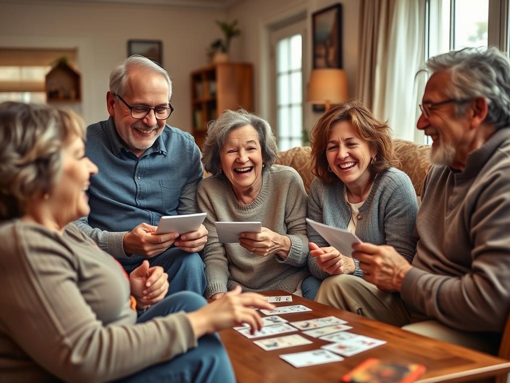 Rodzina śmiejąca się podczas rozwiązywania śmiesznych zagadek