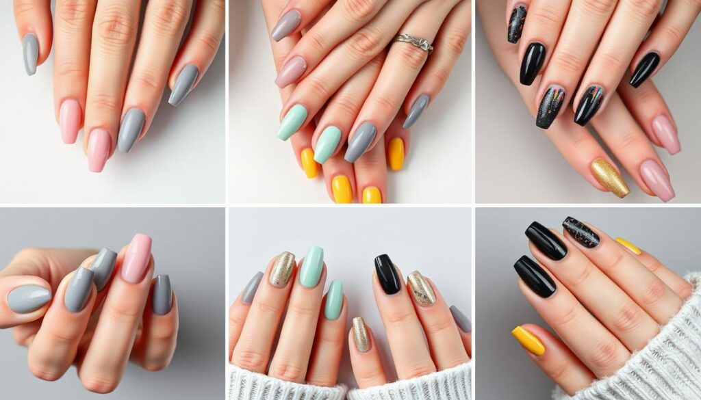 Szare paznokcie w różnych połączeniach kolorystycznych