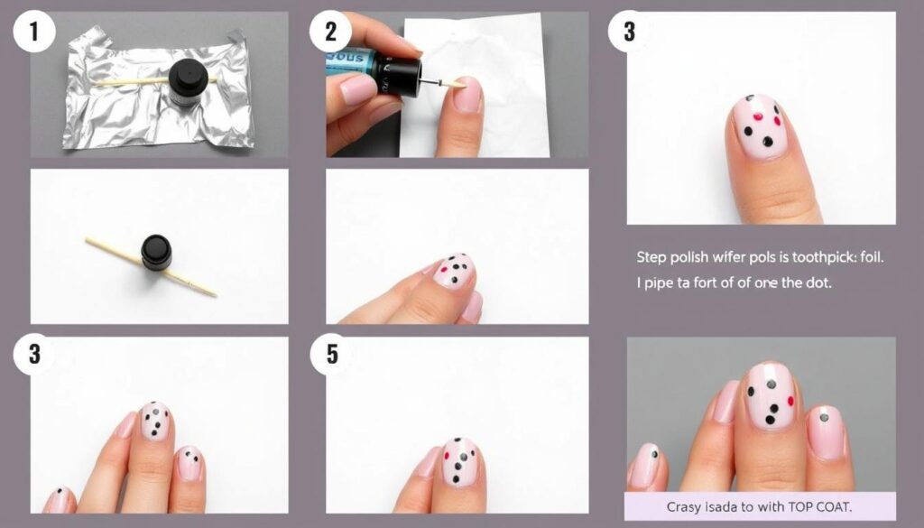 Tworzenie kropek na paznokciach przy użyciu wykałaczki - krok po kroku