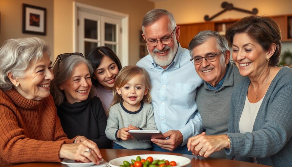 Wielopokoleniowa rodzina spędzająca wspólnie czas, symbolizująca więzi rodzinne i tradycje