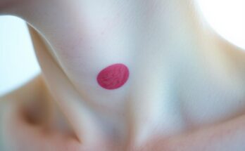 Zbliżenie na malinkę na szyi - czerwono-fioletowy ślad po namiętnym pocałunku