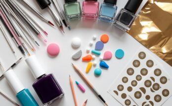 Zestaw narzędzi do tworzenia wzorków na paznokciach - pędzelki, wykałaczki, gąbki, lakiery